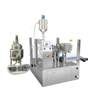 Automatic pre-made bag fill seal packaging with pistion filler for liquid &  paste